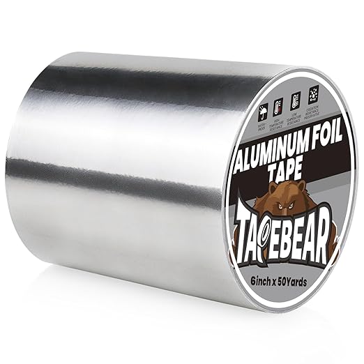 TAPEBEAR Aluminum Foil Tape 6" x 150FT, Heat Reflective Professional Heat Resistant Tape Insulation Heat Shield Silver Metal Tape for Dryer Vent, HVAC, Air Ducts, Metal Repair, AC Vents