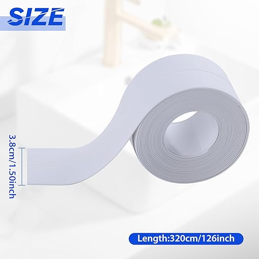 2 Rolls White & Black Caulk Tape Waterproof Self Adhesive Caulking Sealant Strip with Sealing Tool for Kitchen, Countertop, Bathroom, Sink, Bathtub, Toilet (1.5" x 10.5Ft)