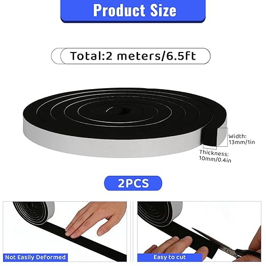 High Density Foam Tape - 1/2'' x 3/8'' x 13Ft Weatherproof Adhesive Prevent Condensation Heat Resistant Flame Retardant Weather Stripping Easy to Cut & Install & Remove for Car Doors Pipes Windows