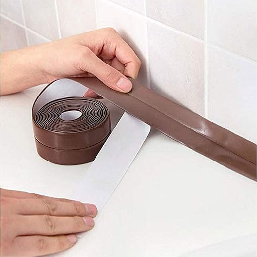 2 Pack Caulk Strip Sealing Strip PE Self Adhesive Waterproof Tape for Bathtub Bathroom Shower Toilet Kitchen and Wall Sealing 11 Ft Length (Brown Tape)