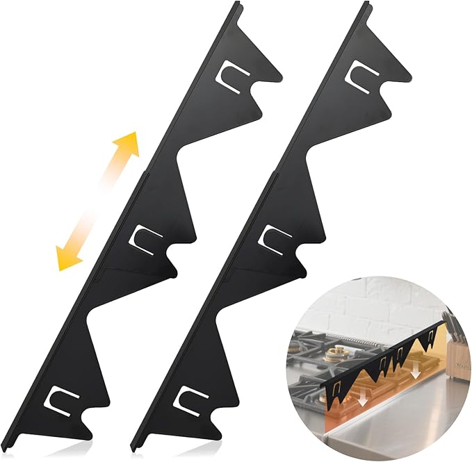 Stove Gap Covers Stainless Steel, 2 Pcs Stove Gap Filler, Heat Resistant and Easy to Clean, Retractable Length 13.8" to 27.5", Width 0.79",Black