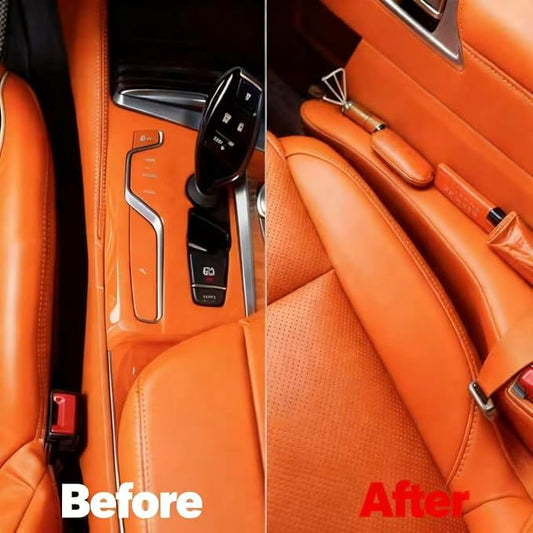 Inflatable Car Seat Gap Filler Strip - 2Pcs Leather Foldable Seat Gap Plug Blocker,Stop Dropping Items,Soft Interior Accessories for All Cars (Orange)