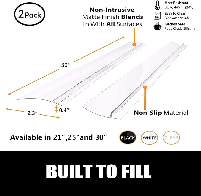 SEVCHY Silicone Stove Gap Covers (2 pack), Oven Gap Filler, Heat Resistant Stove Gap Filler, Seal Gap between Stovetop and Counter, Easy Clean (30 inch, Clear)