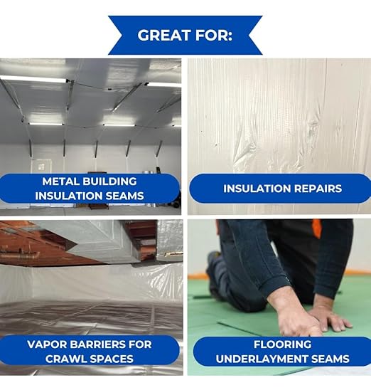BlueTex Insulationㅤ 4'' Wide x 180' Long White Vapor Barrier Tape - 6 Rolls, Waterproofing for Stucco, Crawlspaces, Repair, Underlayment Seams, Metal Building Seams, Excellent Air Barrier