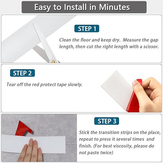 Floor Transition Strip 2" Self Adhesive Flat Vinyl Flooring Transitions Strip with Strong Backing (5cm, 20FT, White)