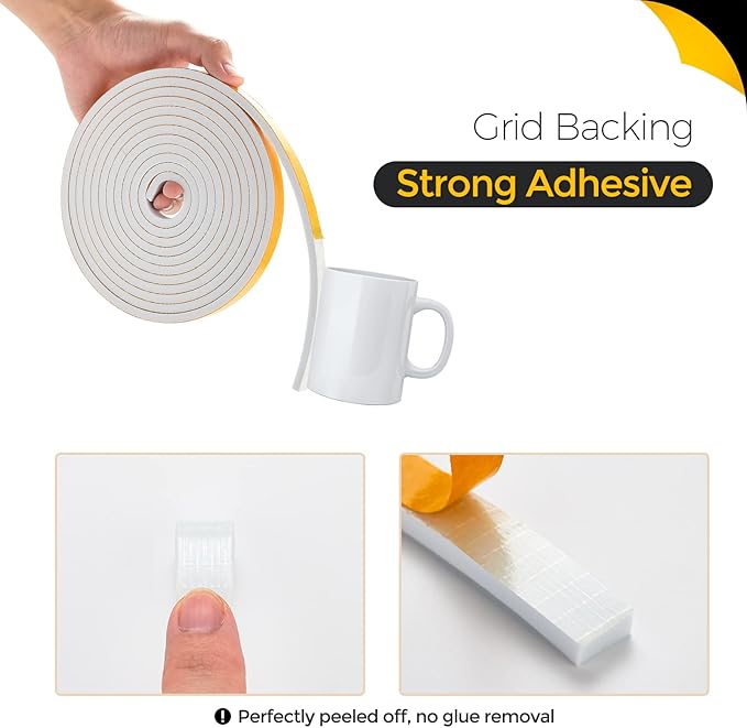13 Feet Weather Stripping Door Seal, 2" Wide X 1/4" Thick Door Seal Strip High Density Foam Tape Adhesive Strip for Door Soundproofing,Window Insulation (2" x 1/4" x 13FT,White)
