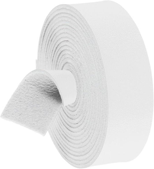 MECCANIXITY Faux Leather Strap, 1" Width x 98" Long Grained Leather Belt Strip Trim Roll for DIY Craft Projects, Pet Collars, Traction Ropes, Bag Straps, Hobby Workshop (White)