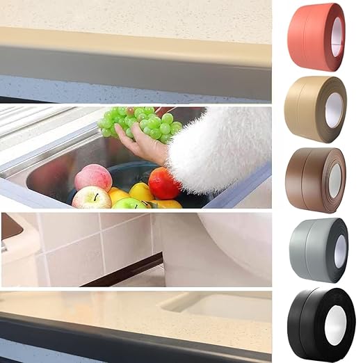 Caulk Strip Waterproof and Oil-Proof Caulking Sealing Tape for Cooktop Self Adhesive Caulk Tape for Sink Toilet Bathroom Wall Edge Bathtub Caulk Strip Tape (Black （W1.5inch X 197inch）)