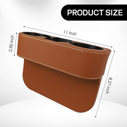 Car Cup Holder, Multifunctional Auto Drink Holder Gap Filler Storage Box, Leather Car Seat Organizer with Cup Holder, Universal Vehicle Front Seat Organizer for Bottle Phone (Brown)