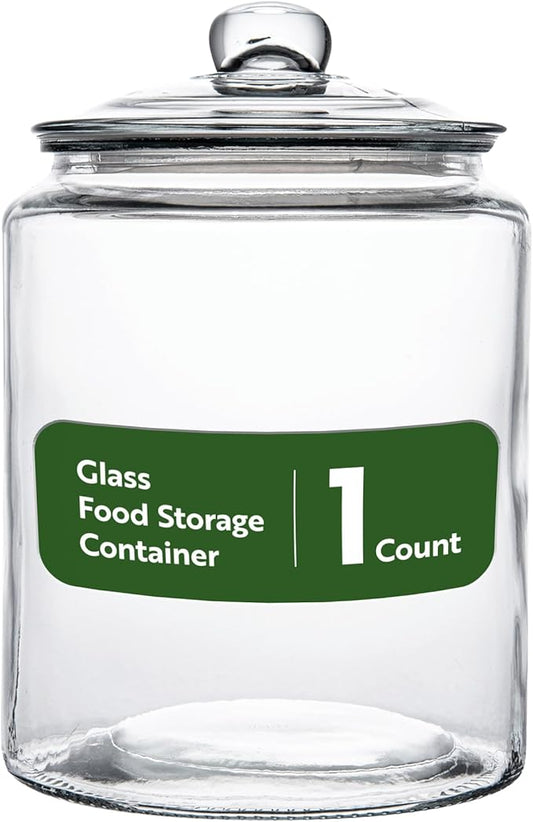Restaurantware Glass Storage Containers - 1 Count 6 Liter Airtight Kitchen Canisters - Pantry Jars With Lids For Food - Clear Crystal Glass