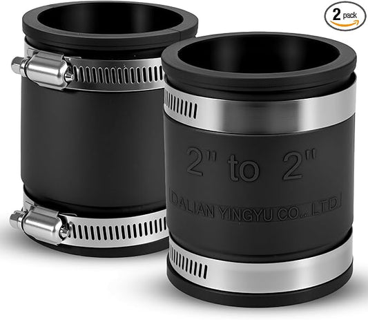 2 Pcs 2 IN Flexible PVC Pipe Coupling with Stainless Steel Clamps Fit 2 IN Nominal Pipes, Couplers for Plastic and Copper Pipe Plumbing Connections, Drain Repair, Dust Hose