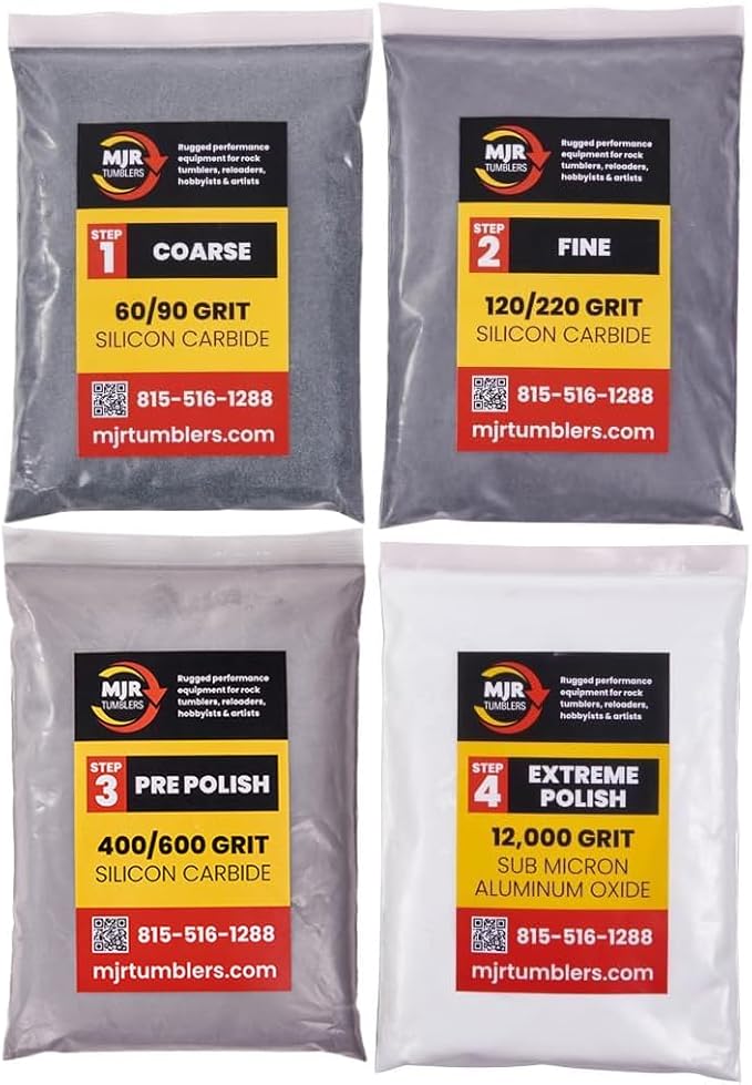 Rock Tumbler Grit Kit Refill with 12,000 Grit Polish, Silicon Carbide & Aluminum Oxide, Stone Polishing Kit with Plastic Pellets for 15lb Rotary & Vibratory Tumblers