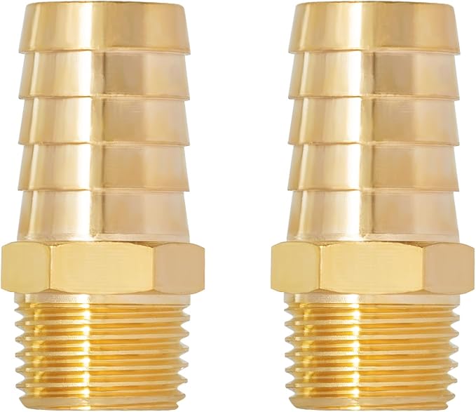 SUNGATOR Hose Barb Fittings 3/4 Inch Barb × 1/2 Inch NPT, Brass Air Hose Fittings, 3/4" to 1/2" NPT Male Air Line Repair Connector Kit, Brass Male Thread Pipe Adapter (2 Pack)