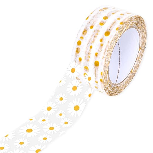 Whaline 109 Yard Groovy Daisy Packing Tape White Boho Flower Pattern Tape Waterproof Floral Shipping Tapes for Small Business DIY Crafts Box Carton Decor