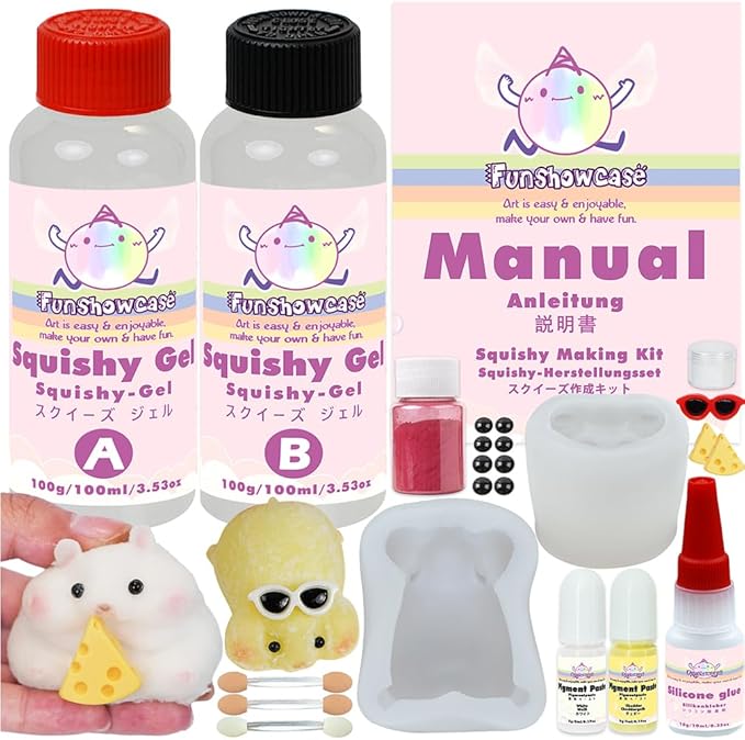 Taba Squishy Maker 2 Hamster Silicone Molds+Gel+Kits Fufu Squish Making Pack