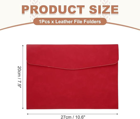 PATIKIL PU Leather File Folders, 7.9x10.6 A4 Document Holder Waterproof Envelope Folder with Snap Closure, Portable Portfolio Organizer Case for Paper Receipt, Red