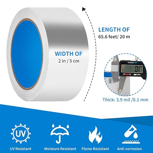 Thicker Silver Aluminum Foil Tape for ductwork, 2-inch x 196 Feet, 3.9 mils High-Temperature Sealing & Patching, Heavy Duty HVAC Tape for Air Ducts Vents, Metal Repair, Exhaust Pipe, AC Dryer, Furnace