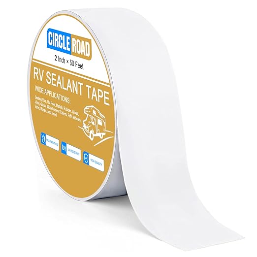 CircleRoad RV Roof Tape White, 2 Inch X 50 Feet RV Repair Sealant Tape, Stop Camper Roof Leaks, UV-Resistant, Weatherproof and Reliable for Camper, Trailer, Boat (2In-50FT)