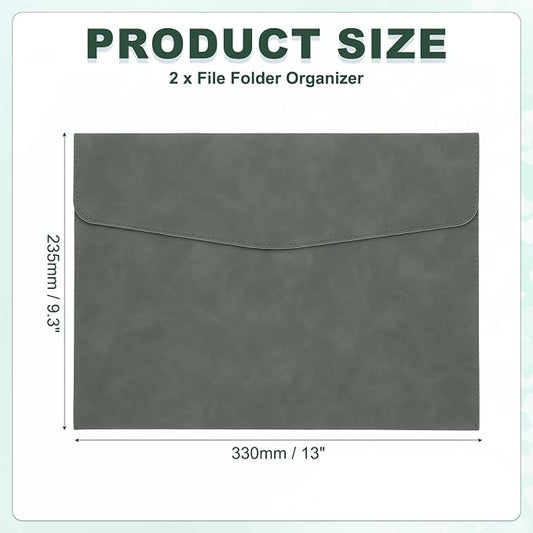 PATIKIL PU Leather A4 File Folder, 2Pcs Document Holder Filing Organizer Portfolio Envelope Folder Case with Snap Closure for Letter Receipt, Gray