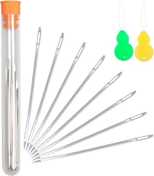 Hekisn Professional Large-Eye Triangle Leather Needles with Threaders for Hand Sewing Repair Stitching Projects (1.83 * 70mm)