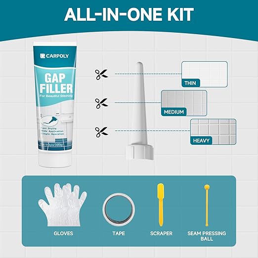 Tile Grout Repair Kit, White Grout Filler for Bathroom, Kitchen, Rstore & Renew Tile Joints Line, Triple Protection, Fast Drying Shower Grout with Tools(White, 5.29oz/150g)