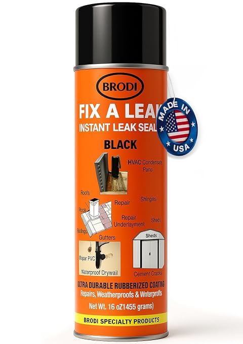 Fix-A-Leak Black, Liquid Rubber Spray, Stops Leaks Instantly, Flexible, Waterproof, Crack-Resistant, Prevents Rust & Corrosion, for Roof, Gutter, Drain, HVAC & More (Black), Rubber Spray Sealant