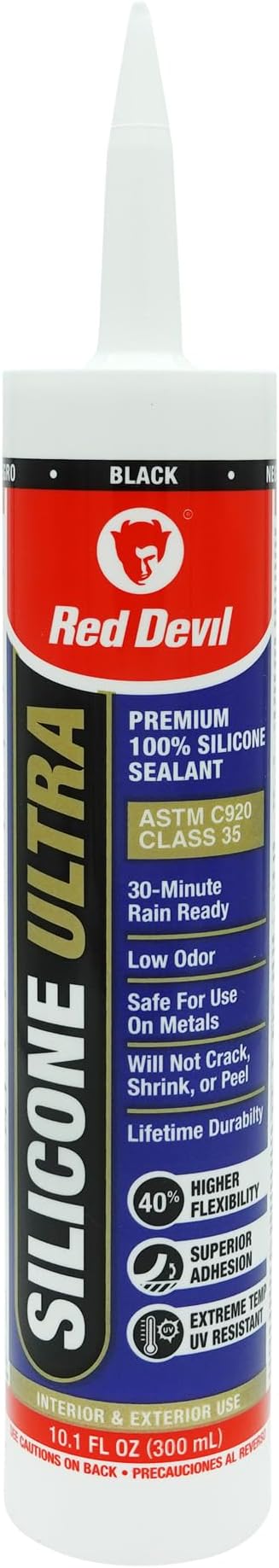 Red Devil 078060 Silicone Ultra 100% RTV Silicone Sealant, 10.1 oz., Black, 12 Pack
