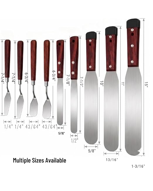 9-Piece Professional Caulking Spatula Set with Wooden Handle | 9-piece caulking tool kit with 1.0mm ultra-flexible stainless steel scraper, canvas bag for baseboards, sinks,tight gaps