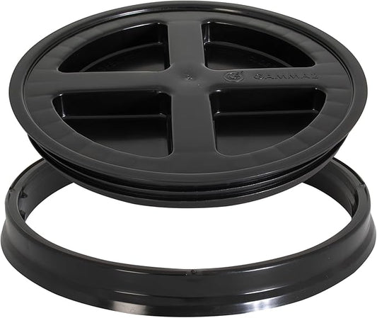 GAMMA2 Gamma Seal Lid - Pet Food Storage Container Lids - Fits 3.5, 5, 6, & 7 Gallon Buckets, Black, Made in USA