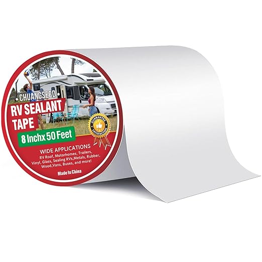 CHUANGSEED RV Roof Tape White, 8 Inch X 50 Feet, RV Sealant Tape, Roof Patch Repair Tape for Camper Roof Repair, Trailer Roof Sealant, Stop Camper Roof Leaks, UV-Resistant, Weatherproof,Boat