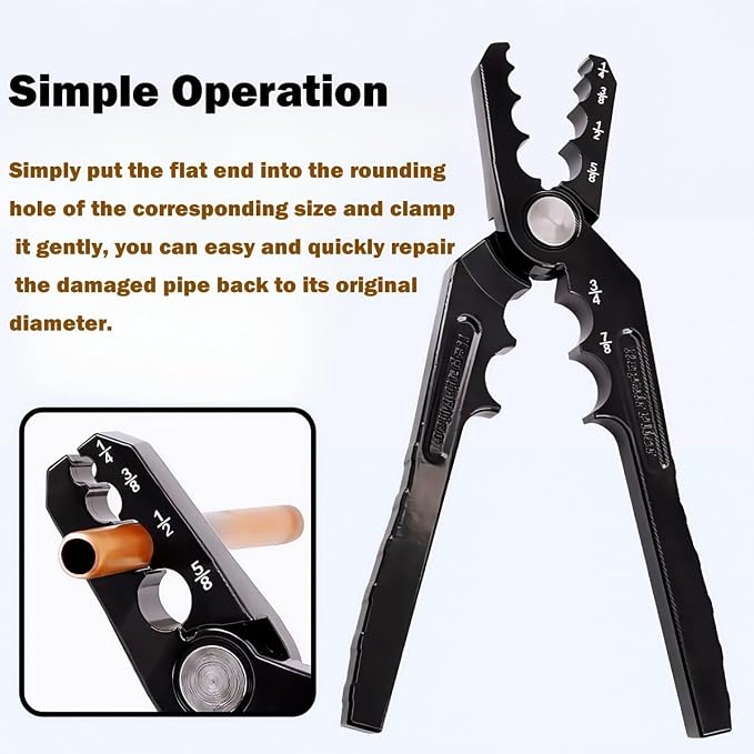 Copper Tube Rounder, Flat Tube Repairer Pliers, Manual Copper Tubing Repair Tool with 6 Hole - for 1/4", 3/8", 1/2", 5/8", 3/4" 7/8" Aluminum Pipe