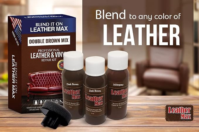 Leather Max Dark Brown Mix Vinyl and Leather Repair Kit - for Your Furniture, Jacket, Sofa, Car Seat, Boots, Easy Instructions to Match Brown Colors, Restore Any Material No Mixing Chart Needed