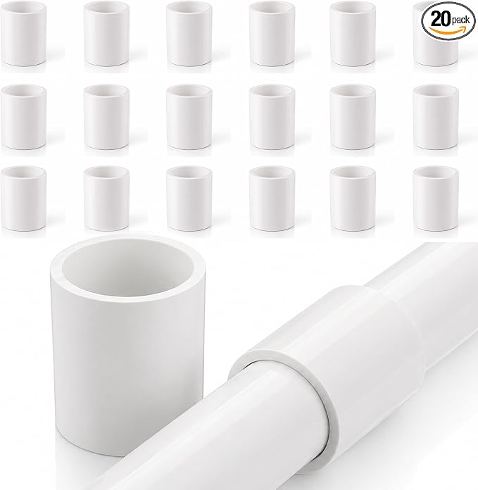 3/4 Inch PVC Pipe Coupling, White, 20 Pack | Fits 1.05 Inch OD Pipe, SCH40 Socket x Socket Coupler with Center Stop for Sprinkler Repair and DIY Projects