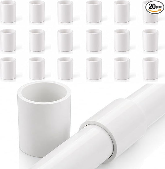 3/4 Inch PVC Pipe Coupling, White, 20 Pack | Fits 1.05 Inch OD Pipe, SCH40 Socket x Socket Coupler with Center Stop for Sprinkler Repair and DIY Projects