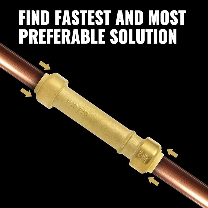 SUNGATOR 1/2 Inch Slip Coupling, Fatest Way for Emergency Repair and Leaks Fix, No Lead Brass Push-to-Connect Plumbing Fittings for PEX Pipe, Copper, CPVC, PE-RT, With 1 Disconnect Clip, Pack of 2
