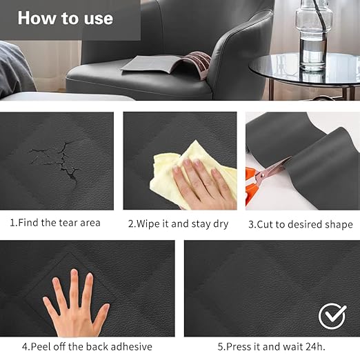 Cahomo Self-Adhesive Leather Repair Patches Tape for Couches - 8x11 inch, Vinyl & Leather Repair Kit for Furniture, Car Seats, Handbags, Jackets - Dark Grey