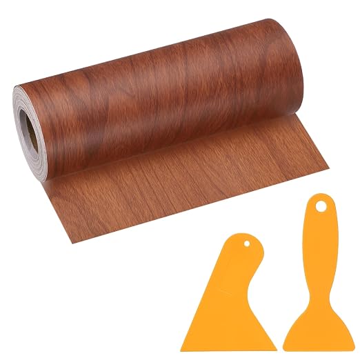 PATIKIL Wood Grain Repair Tape, 6" x 33' Self Adhesive Realistic Wood Tape with Scraper Durable Repair Patch for Furniture Floor Window Door Table DIY Home Decor, Brown Wood Grain