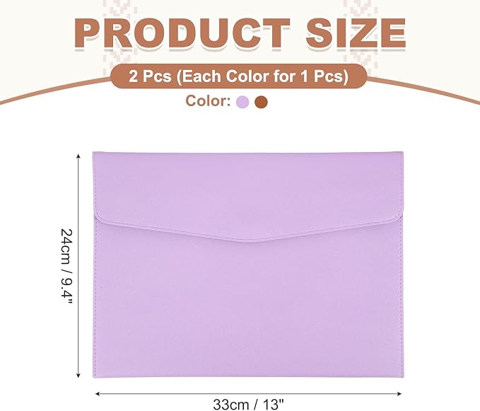 PATIKIL 2Pcs PU Leather A4 File Folder, Document Holder Envelope Waterproof Napa Texture Filing Organizer Portfolio Folder Case with Magnetic Snap Closure for Home Office, Purple, Brown