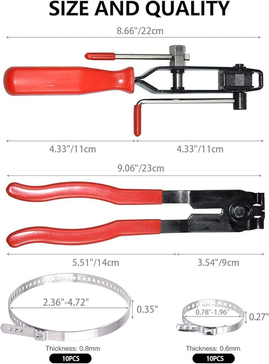 2Pcs CV Boot Clamp Pliers Set with 20Pcs Crimp Bands , Joint Boot Clamp Crimp Pliers, Hose Band Axle Pliers Car Banding Tool Kit, Dust Cover Clip Removal Pliers Repair Tool Accessories, Red