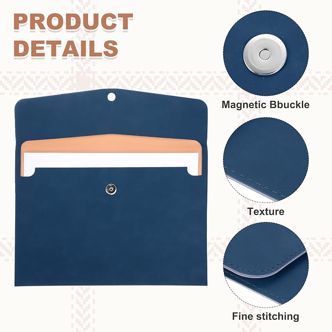 PATIKIL PU Leather File Folders, 7.9x10.6 A4 Document Holder Waterproof Envelope Folder with Snap Closure, Portable Portfolio Organizer Case for Paper Receipt, Blue