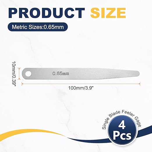 HARFINGTON 4pcs Metric Thickness Feeler Gauge 0.65mm Single Blade Oval Feeler Gauge 304 Stainless Steel Gap Measuring Tool for Repair Valve Guitar Spark Plug