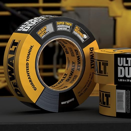 DEWALT Ultra Tough Duct Tape, 1.88 in x 30 yd, Heavy Duty, Ultra Strong, Aggressive Adhesive, All-Weather, Single Roll, Black
