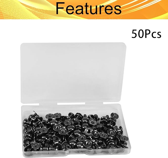 Juvielich 50 Sets 8mm Ball Head Stud Screws, Round Head Button Stud Rivets | Black Tone, Zinc Alloy, Phillips Drive, Chicago Screws for Leather Belt, Leathercraft, DIY Repairs Decoration
