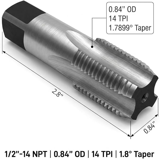 QWORK 1/2"-14 NPT Pipe Tap – Metal Thread Repair Tool for Steel, Iron & Copper Fittings