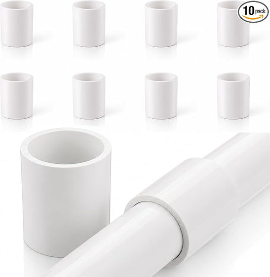 2 Inch PVC Pipe Coupling, White,10 Pack | Fits 2.375 Inch OD Pipe, SCH40 Socket x Socket Coupler with Center Stop for Sprinkler Repair and DIY Projects