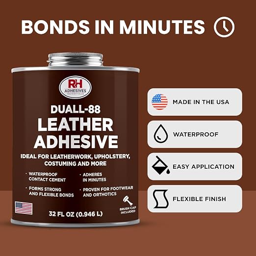 Duall-88 Leather Adhesive, 32 oz. can - Leather Repair Glue, Crafting, DIY, Upholstery, Waterproof, Heat Resistant, Flexible, Long Lasting, High Strength, RH Adhesives