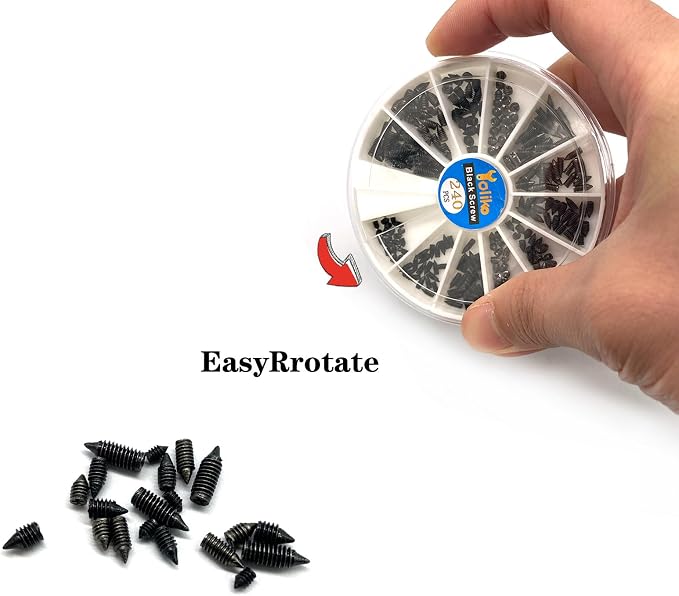240 pcs Nickel Plated Tip Screws Pointed Cross Slot Leather Accessories 12 Sizes Belt Screws Include M2*3-M2*6, M2.5 * 3-M2.5 * 8, M3*3-M3*8 with 2mm Screwdriver for Belt Buckle Wallet Handbag Black