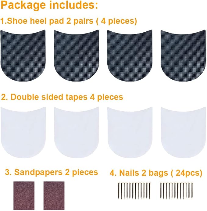 Unikstep 2 Pairs Shoe Heel Pads, Shoe Repair Rubber Heels, 3.5mm Thickness Anti Slip Cushion and Protector, Replacement Kit with Nails Sandpapers Self Adhesive Stickers