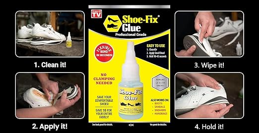 Shoe-Fix Glue Professional Grade Repair Adhesive for All Footwear Instant Bond, Clear Drying, Flexible, & Durable for Heels, Sandals, Boots, Shoes, & More (20g Tube)
