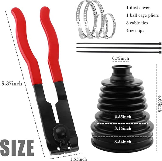 CV Boot,Professional CV Axle Boot Repair Kit with Ball-Cage Pliers & 4PCS Stainless Steel Clamp,Dustproof CVs Joint Boots Kit for Protecting CVs Axle Boots Car Accessories